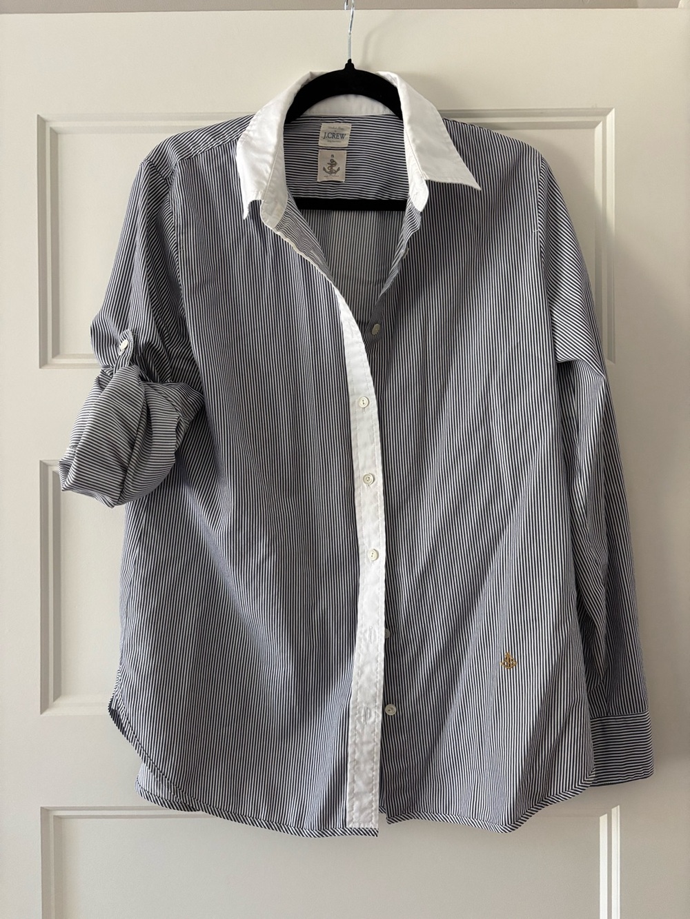 J. Crew Navy and White Striped Button-Down Shirt